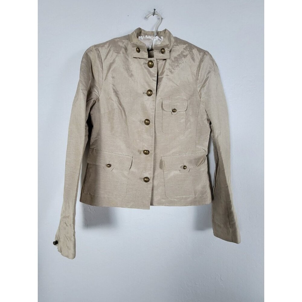 Olivier Strelli Womens Button Front Long Sleeve Casual Blazer Beige Size 38